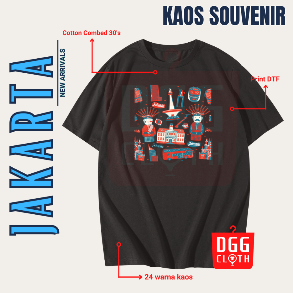 DGG Kaos Oleh-Oleh Kota Jakarta Black Tshirt Baju Souvenir DKI Jakarta Indonesia Dewasa Anak Type 2