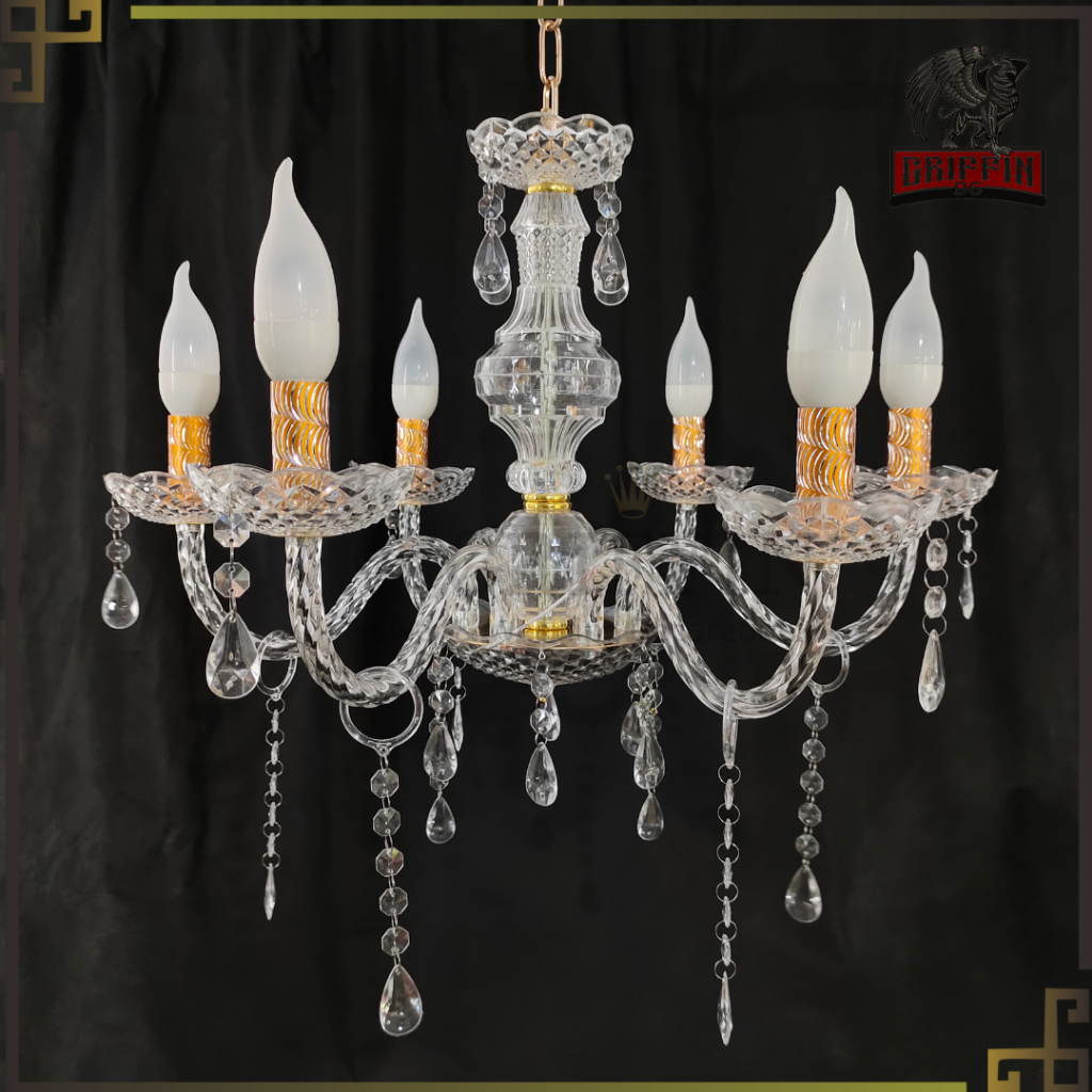 1 Set Lampu Standing / Berdiri Lilin Chandelier Cabang 6 Kristal Akrilik - Lampu dekorasi pelaminan
