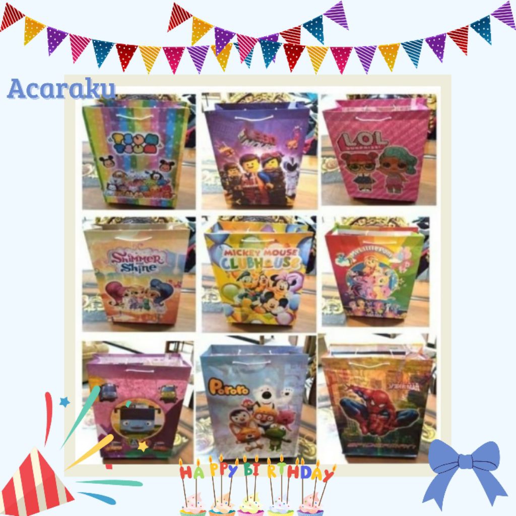 Paperbag Snack Ulang Tahun Karakter Anak Isi 10//Motif campur cowok cewek