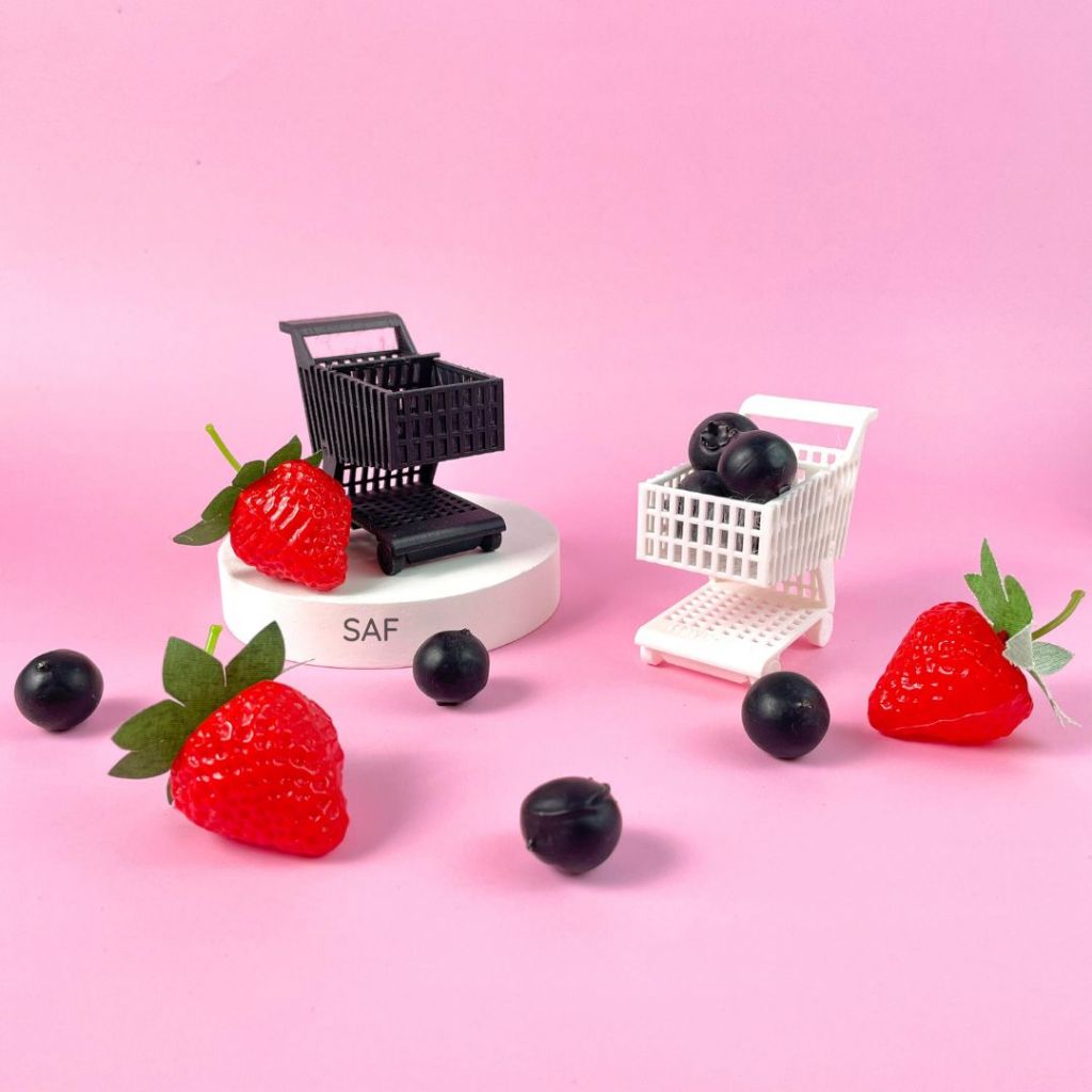 SAF Trolley Mini Keranjang Belanja Supermarket - Miniatur Troli Resin Props Photography