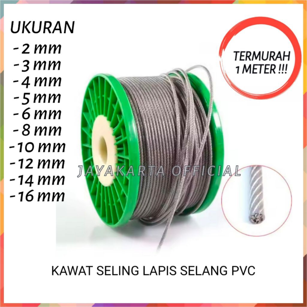 Tali Seling Baja Kawat Seling Lapis Plastik PVC 8 10 12 mm Kawat Tali Seling baja Lapis Selang pelin