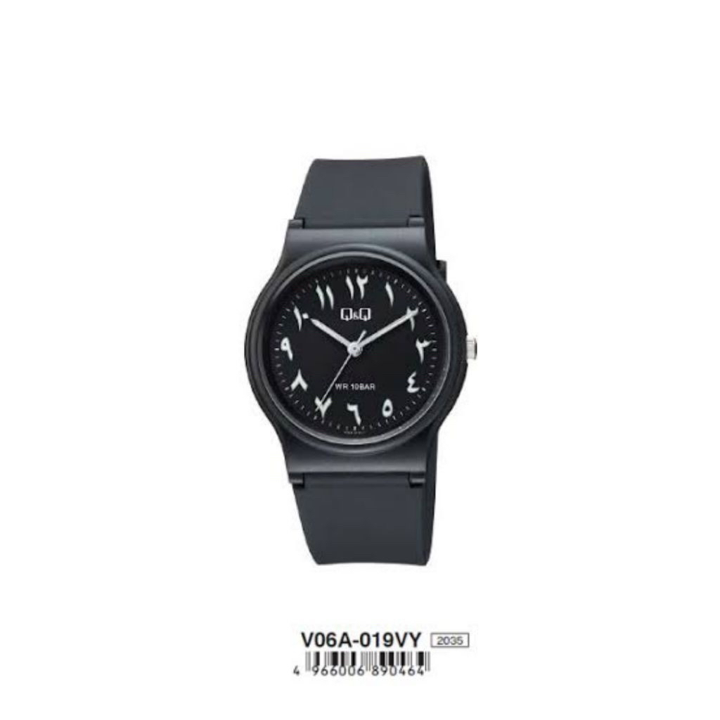 QQ Q&Q QNQ Arab Original V06A-019 020 021 V06A V06 019 Series Jam Tangan Unisex - Hitam - Karet - An