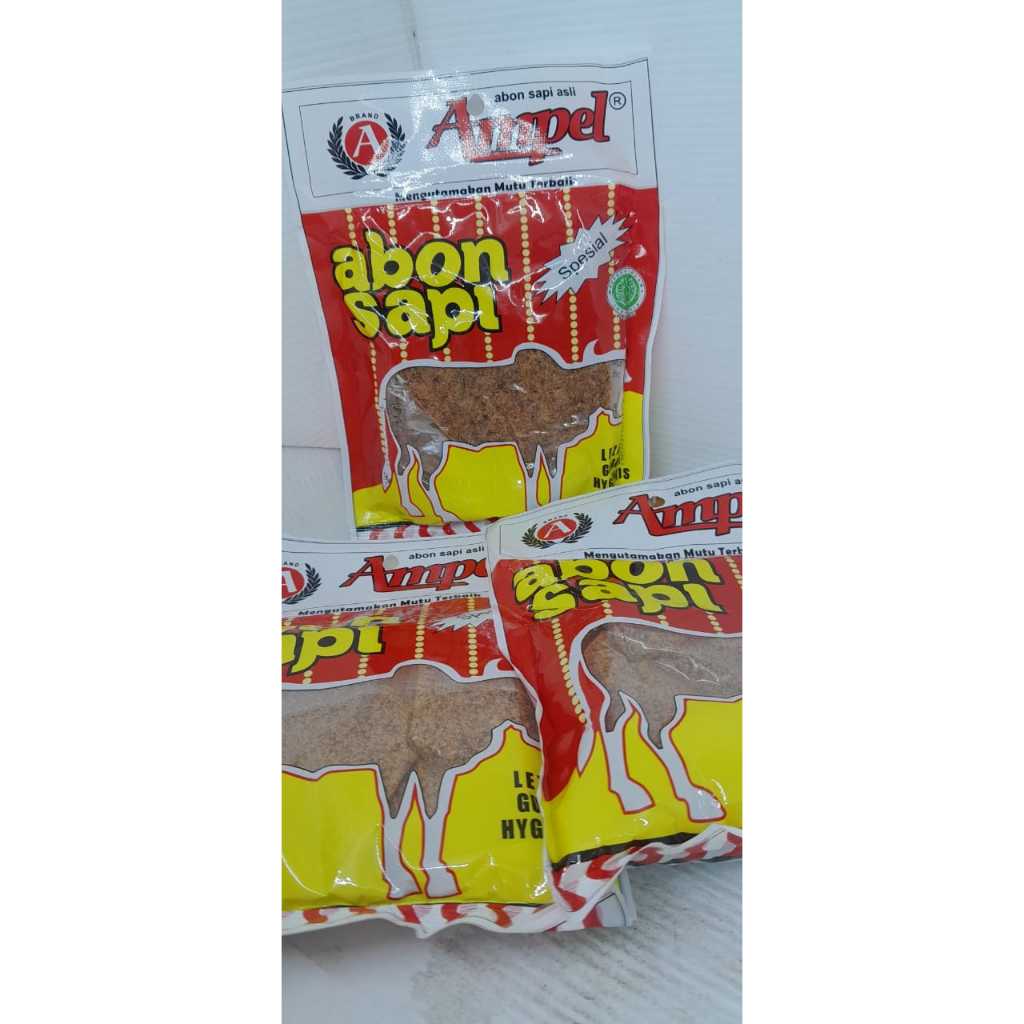 

Abon Sapi pilihan, abon sapi Ampel kemasan 100 gr