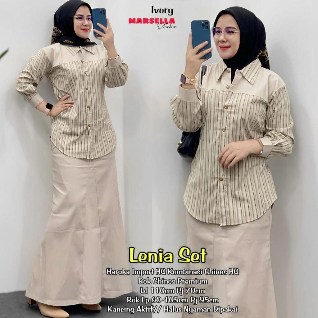 Lenia set rok by Marsella atasan kemeja bawahan rok duyung modis laris