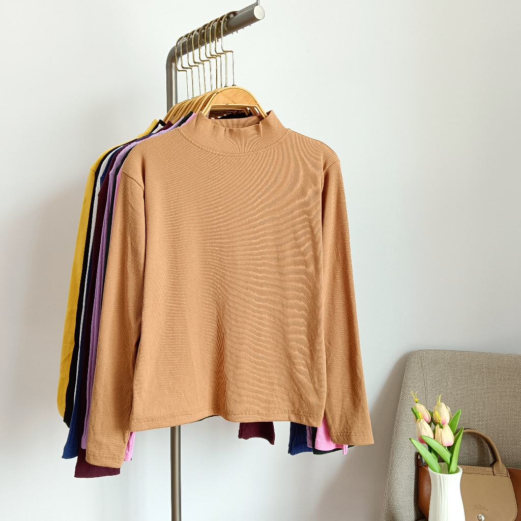 Atasan wanita turtleneck - Baju knit polos terbaru - inner lengan panjang - ramise