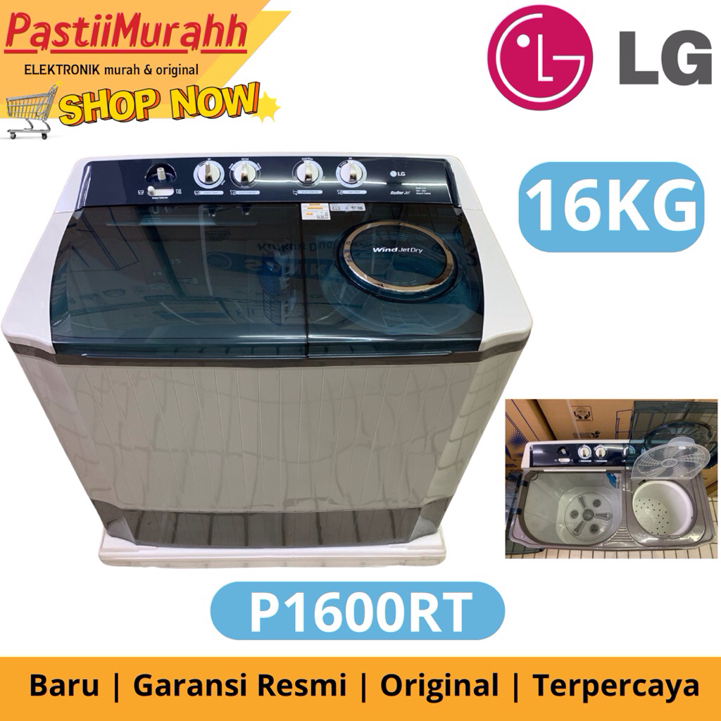 MESIN CUCI LG DUA TABUNG P1600RT/P1600RTB (16 KG) ROLLER JET PULSATOR WIND JET DRY GARANSI RESMI