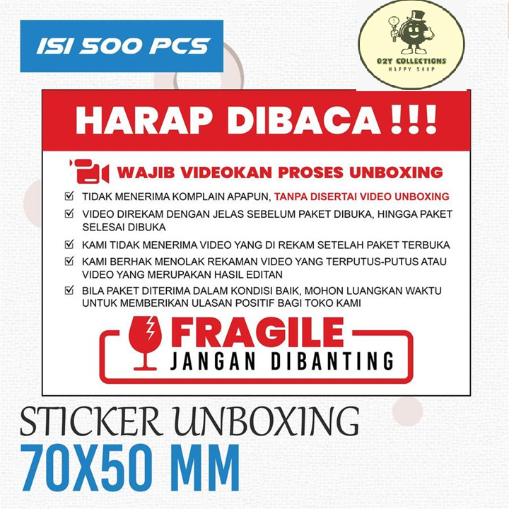 

STICKER UNBOXING LABEL STIKER VIDEO UNBOXING PENGIRIMAN 300 PCS - 70X50 (500 PCS)