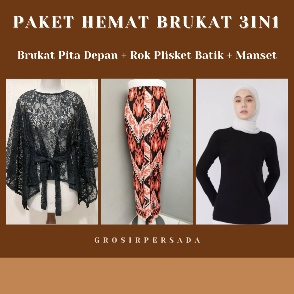 Setelan Kebaya Wisuda Brukat Rok Cewek Plisket Batik Set Kebaya Brokat Kondangan Modern Oneset Kebay