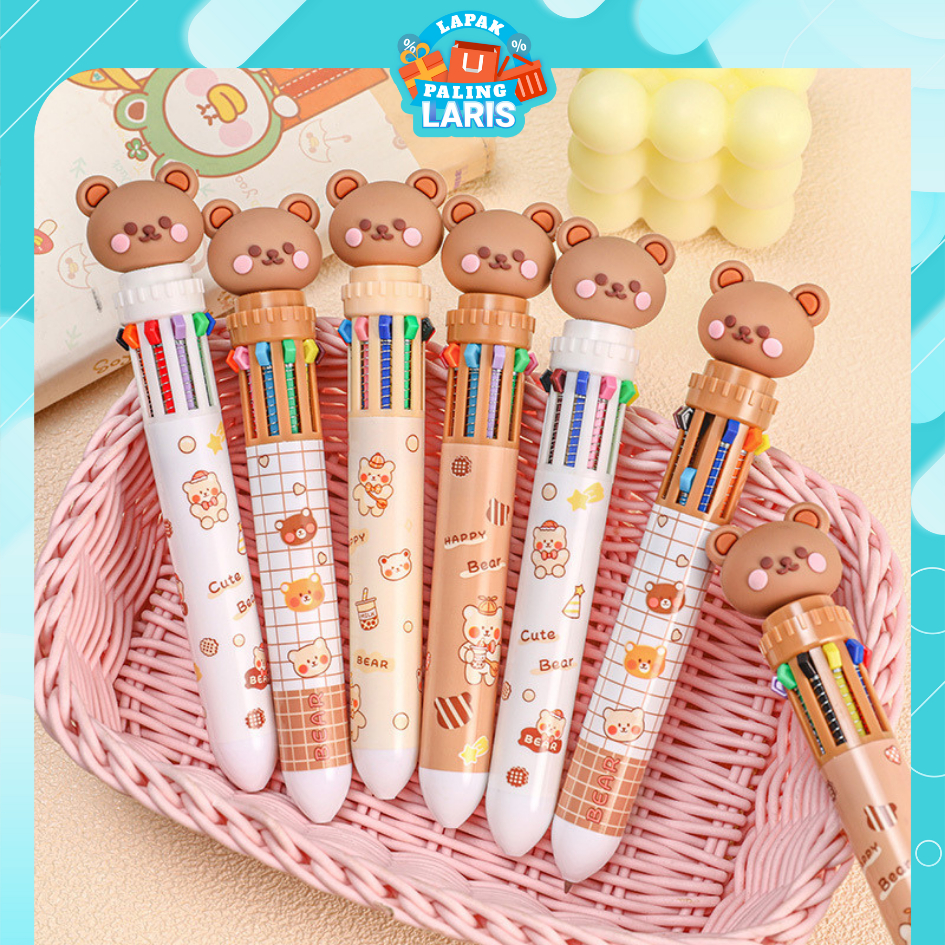 

LPL Pena 10 Warna Karakter Bear - Pulpen Gel Warna Warni Untuk Sekolah dan Kantor