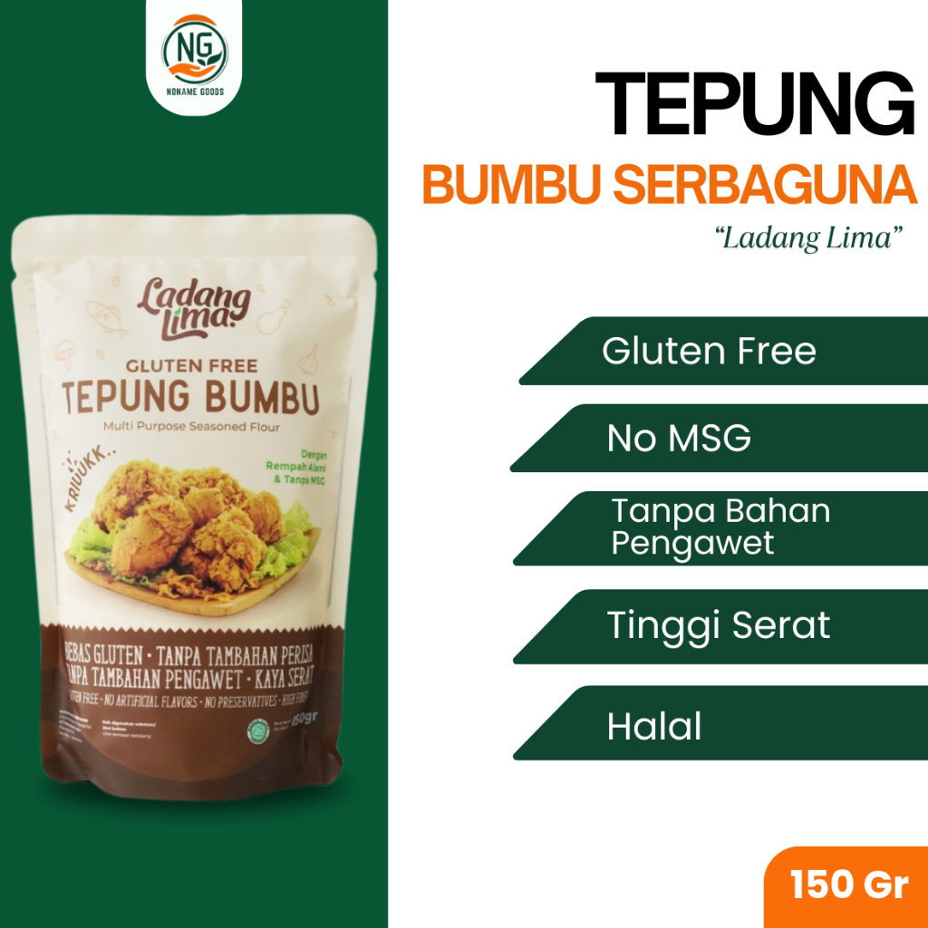 

TEPUNG BUMBU SERBAGUNA LADANG LIMA SEHAT BEBAS GLUTEN BUMBU AYAM GORENG TEMPE GORENG
