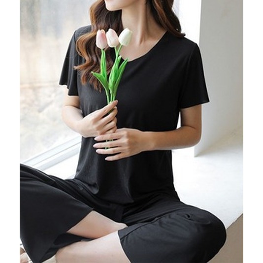 SETELAN ATASAN KAOS LENGAN PENDEK DAN CELANA PANJANG KULOT MODIS BAHAN HYGT POLOS PAKAIAN WANITA