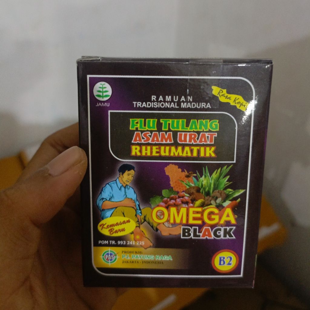 Obat Flu Tulang Asam Urat Rheumatik, Serbuk Ramuan Tradisional Madura Omega black 100% ORI