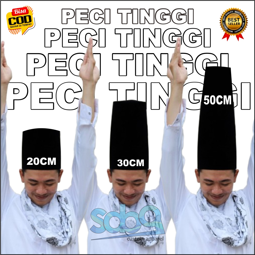 Songkok Hitam Tinggi 20CM Premium - Songkok Peci Kopiah Hitam Tinggi 20 30cm Tretan Muslim - bisa CO