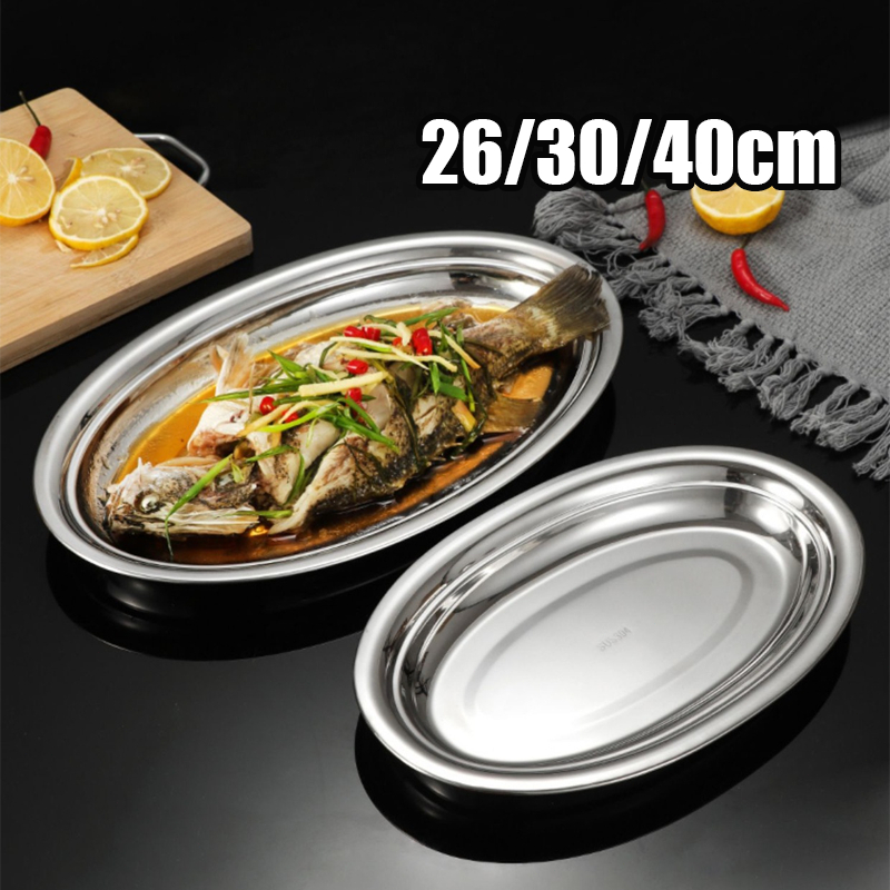 26/30/40cm Stainless Piring Saji Oval Stainless Steel Piring Saji Oval Vintage Oval Nampang Saji Mak