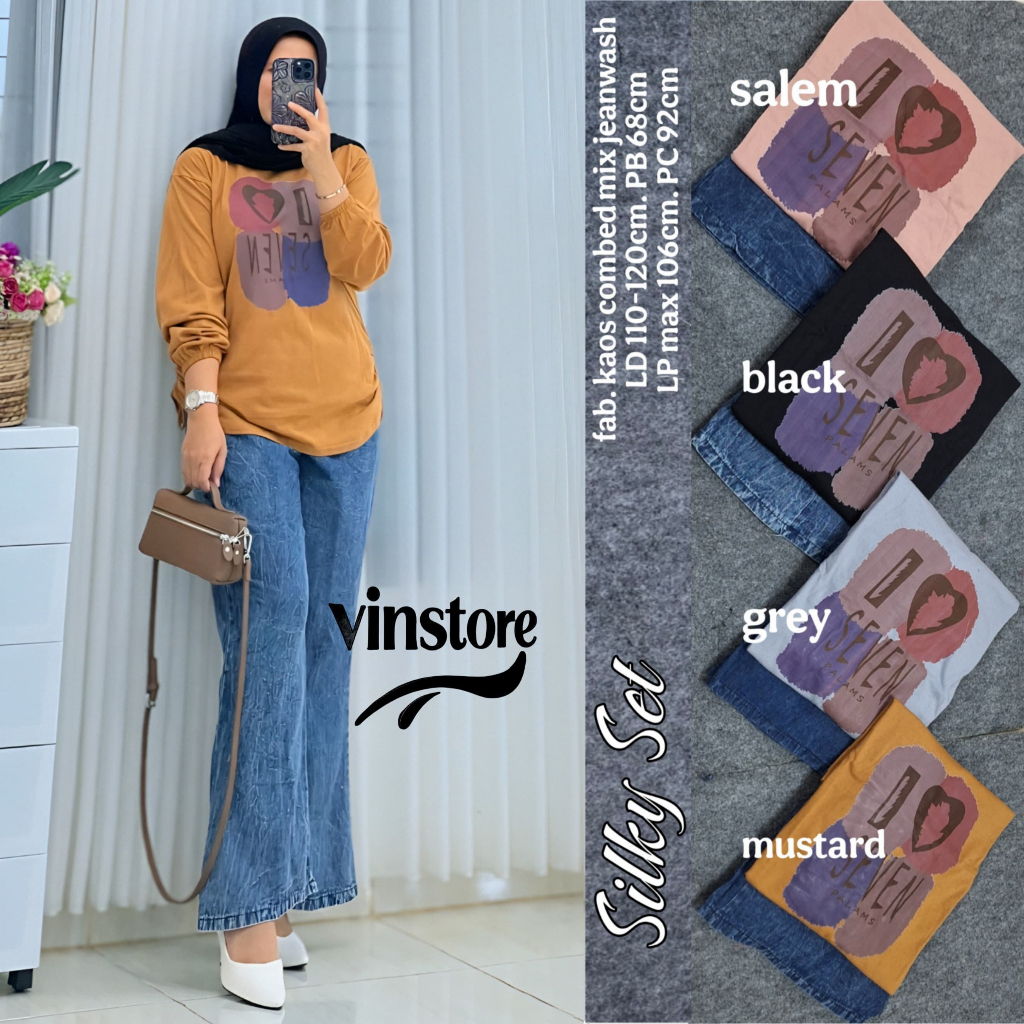 Vinstore - Silky // Narenda // Yora Set Celana Wanita • Kaos Combed Mix Jeanswash