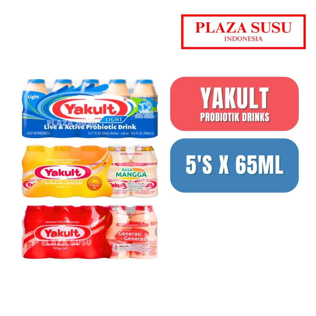 

MINUMAN YAKULT PROBIOTIK ORIGINAL/MANGO/LESS SUGAR YOGURT DRINK INSTANT/SAMEDAY 65ML 5PCS MINUMAN SUSU FERMENTASI