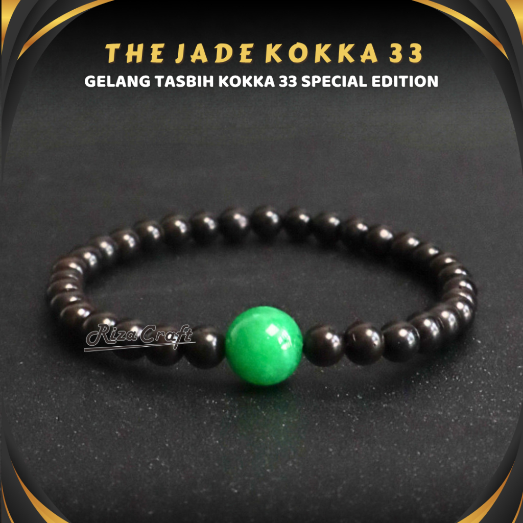 Gelang Tasbih 33 Butir Kayu Kokka Kokah Koka Kaokah Asli Kombinasi Batu Giok Hijau Original Aestheti