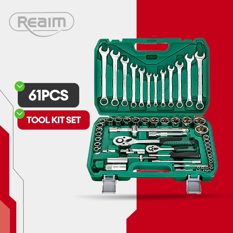 Reaim Kunci Set Lengkap 61Pcs Kunci Set Kunci Sok Toolkit Set Tool Box Set Lengkap