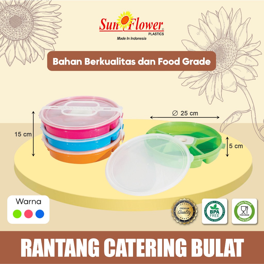 RANTANG CATERING BUNDAR 5 sekat Plus tutup Sambal Sun Flower Lauk Set  Wadah/Rantang Catering Plasti