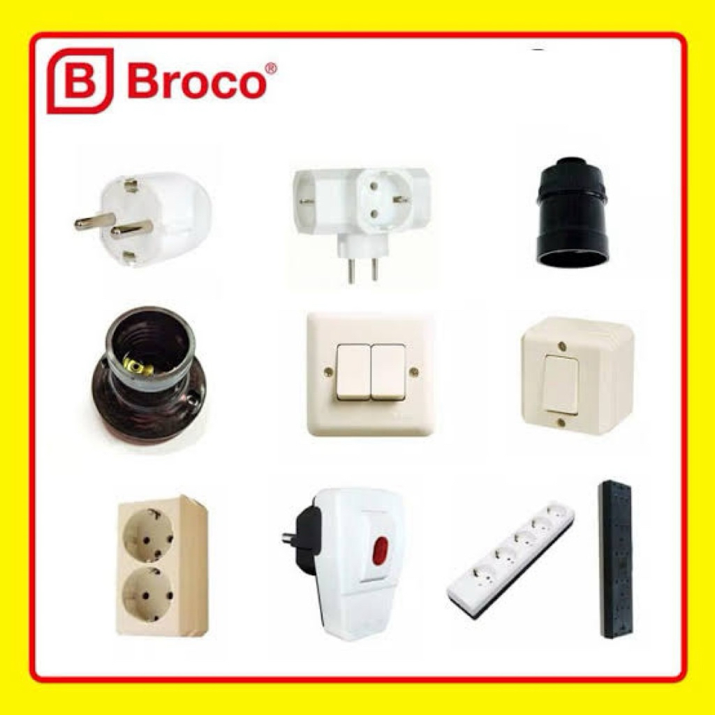 saklar, stopkontak, colokan, fitting lampu broco