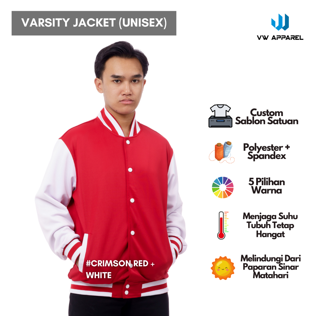 VARSITY JACKET (UNISEX) / JAKET BASEBALL VARSITY / JAKET CUSTOM SATUAN FREE DESIGN / JAKET CUSTOM