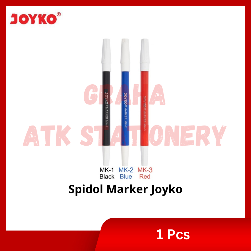 

[1 Kotak] Spidol Marker Kecil Joyko Hitam Biru Merah / Penanda Pen Spidol Marker Joyko MK-1 MK2 MK3