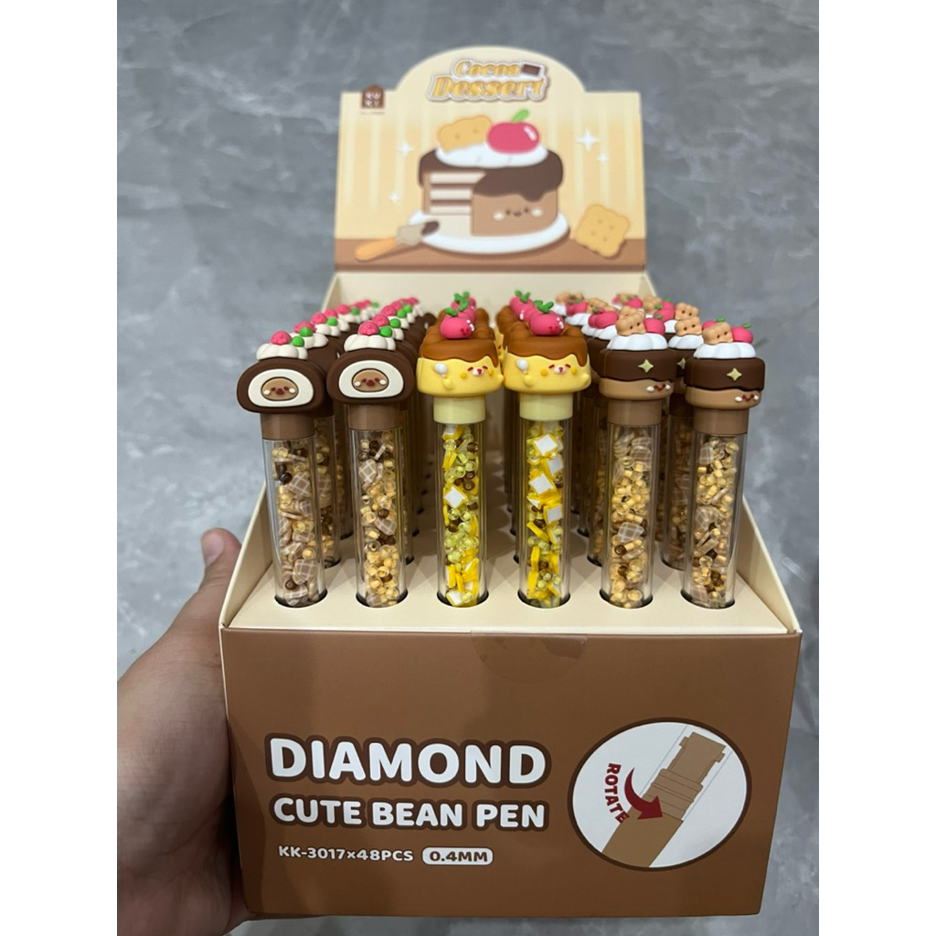 

Diamond Cute Bean Pen Kuki Cocoa Dessert Pulpen Pen Putar Kue Pudding Cake