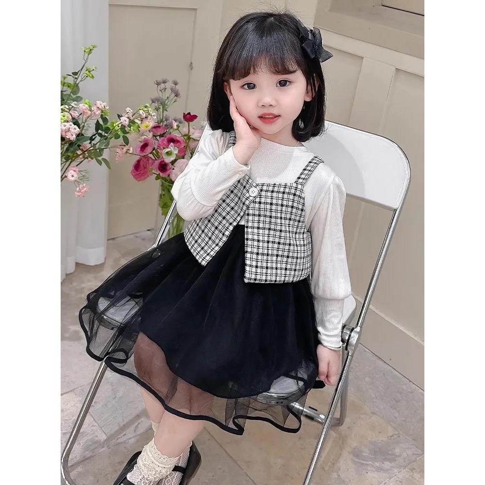 DRESS TUTU 2IN1 MIX ROMPI TWEED MODEL JUMPSUIT | MINI DRESS ANAK PEREMPUAN USIA 1-4 TAHUN GAYA KOREA