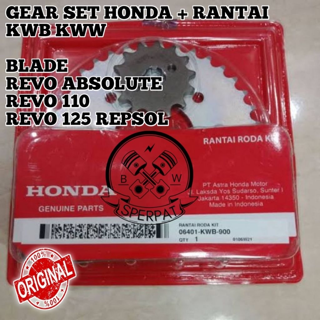GEAR SET HONDA + RANTAI KWB/KWW UNTUK MOTOR BLADE, REVO ABSOLUTE, REVO 110 DAN REVO 125 REPSOL