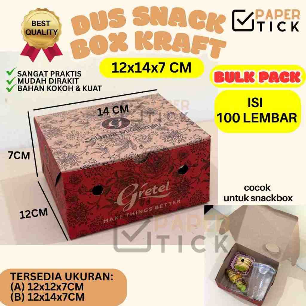

BULK PACK (ISI 100 PCS) Dus Nasi / Dus Snack 12x12cm / 12x14cm Box Kraft Motif / Dus Kue Brown / Snack Box