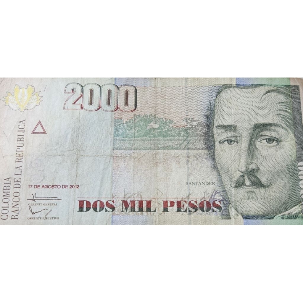 Uang Negara Colombia 2000 Peso tahun 2008 VF Utuh Original 100%