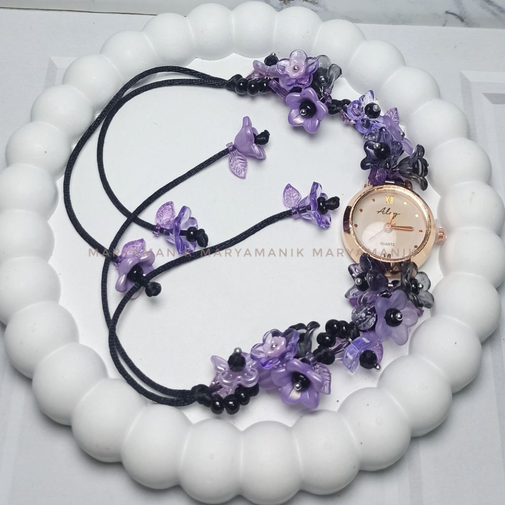 Jam Tangan Serut Bunga Exclusive Manik Bunga