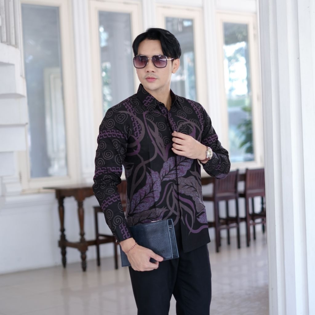baju batik pria motif arengka hitam abu abu