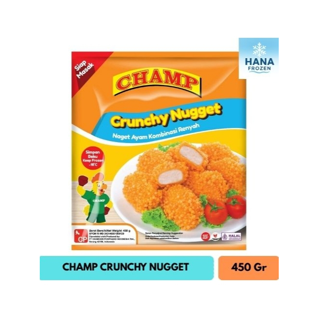 

CHAMP CRUNCHY NUGGET, NUGGET AYAM CRUNCHY 450 GRAM