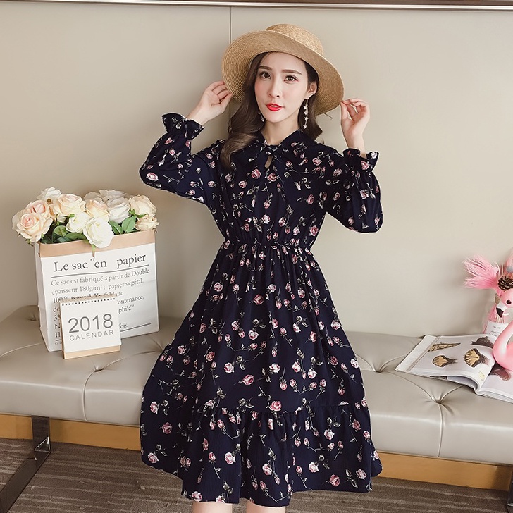 Limited New Fashion Summer Merah Biru Tua Merah Wanita Midi Dress Korea Lengan Panjang Muslimah Moti