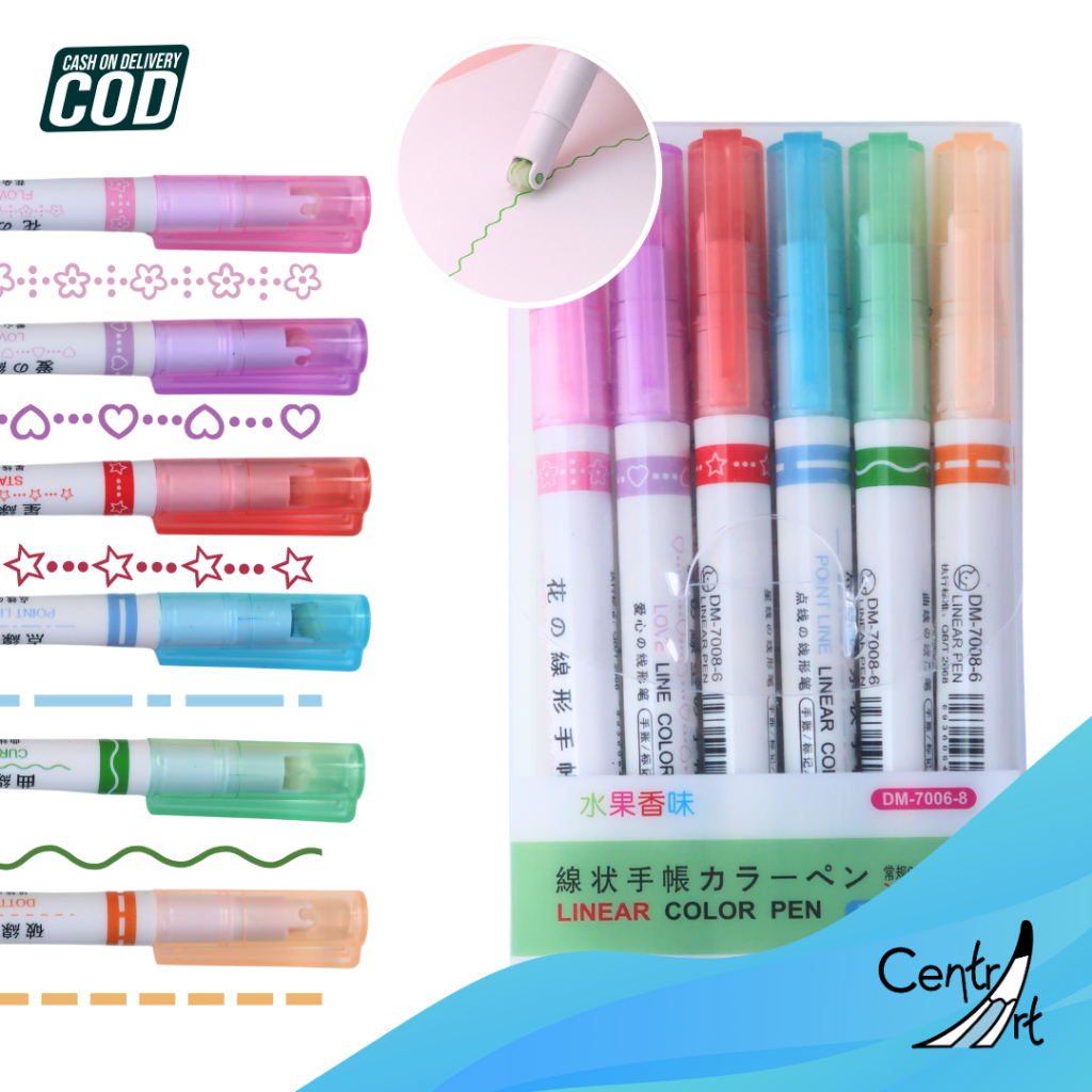 

Linear color pen 6 jenis pattern lucu warna warni 6 warna dan motif berbeda satu set