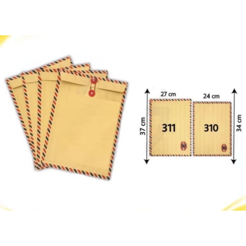 

AMPLOP SEMAR COKLAT AIRMAIL+TALI 310 / 311 / 312 (ISI 10 BIJI)