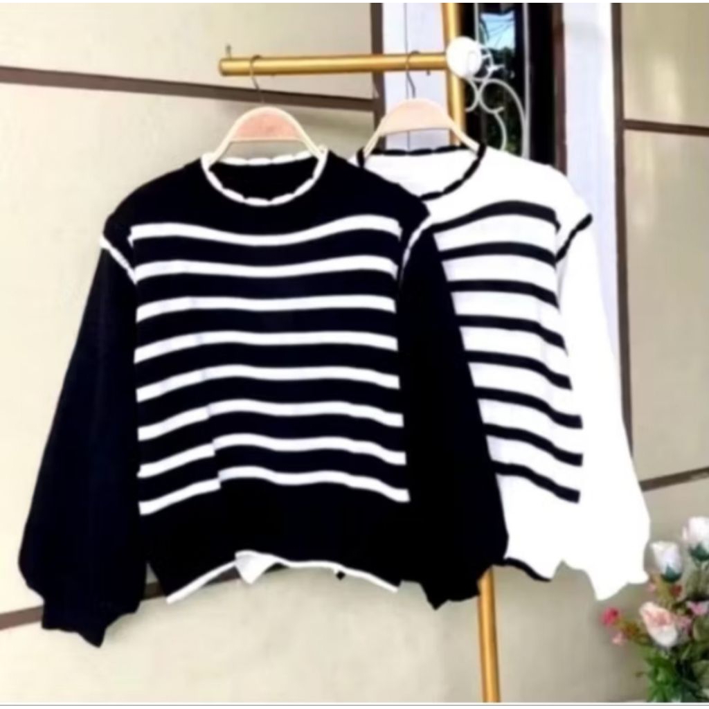 (01)BLOUSE KOREAN STYLE BAJU ATASAN KNIT WANITA LENGAN PANJANG LENGAN BALON