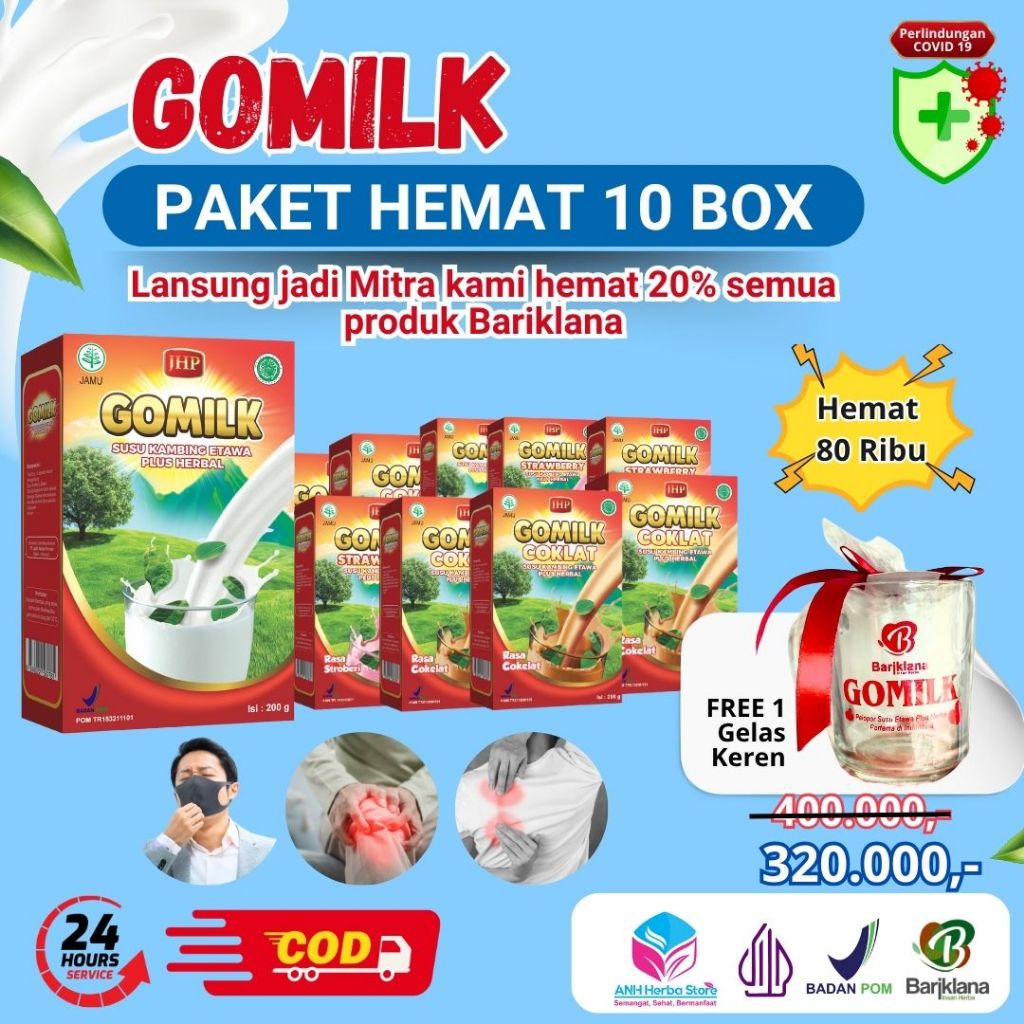 

GOMILK Susu Etawa Plus Herbal 200gr [ PAKET RESELLER ][ BELI 10 FREE GELAS GOMILK] [ Produk Asli 100% ]