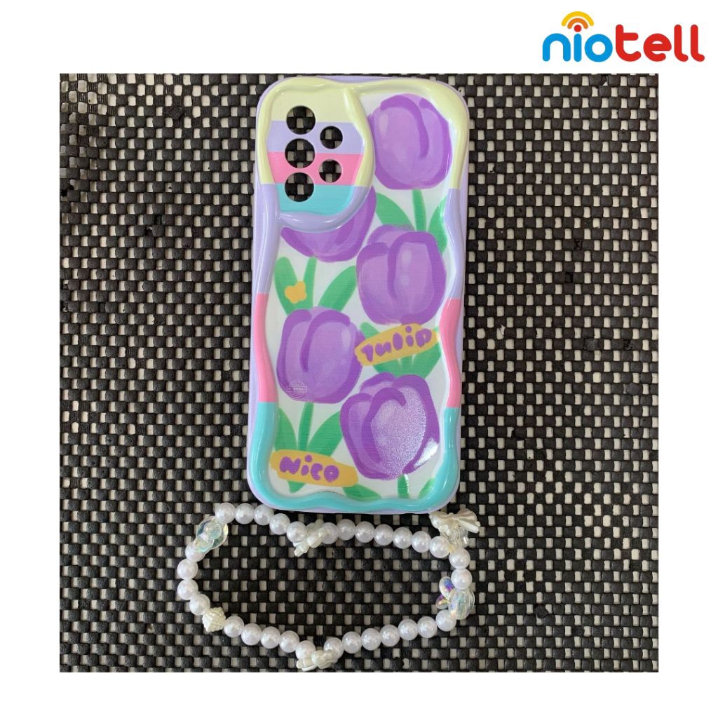 Softcase Samsung A52 4G/5G Bunga Tulip Ungu (Case + Strap HP)