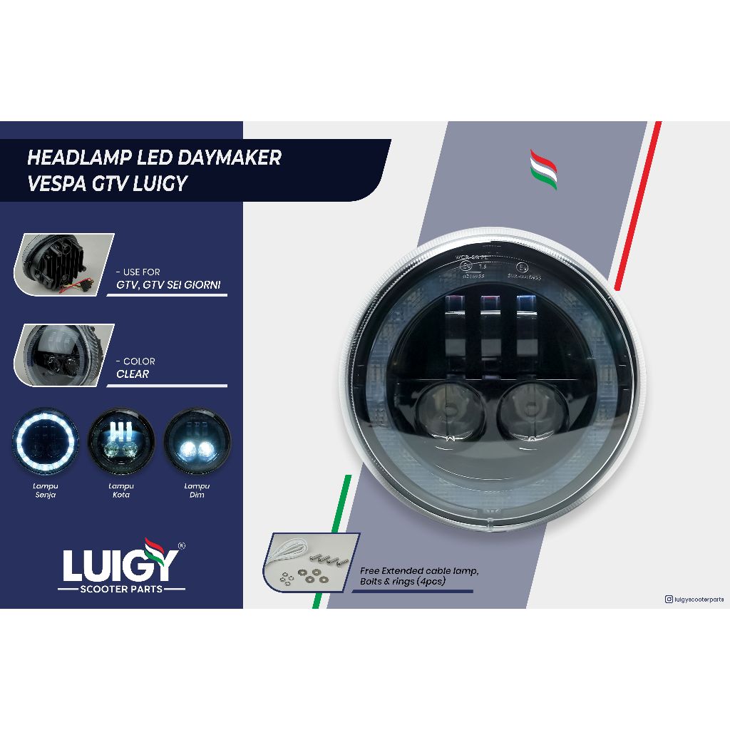 Daymaker Lampu Depan Headlamp Led Vespa GTV Luigy
