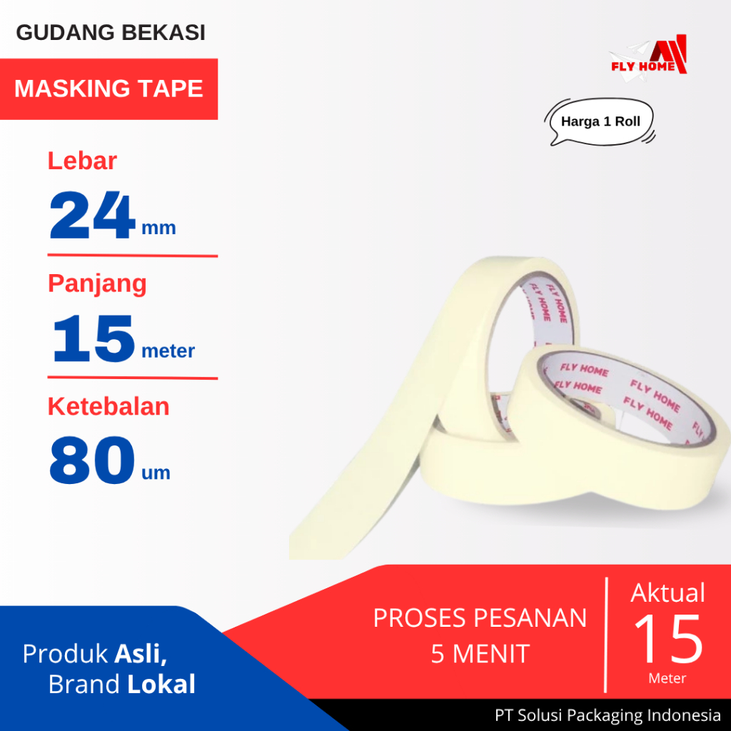 

FLYHOME 1Roll Lakban Kertas 24x15M 1inchi Masking Tape 15meter