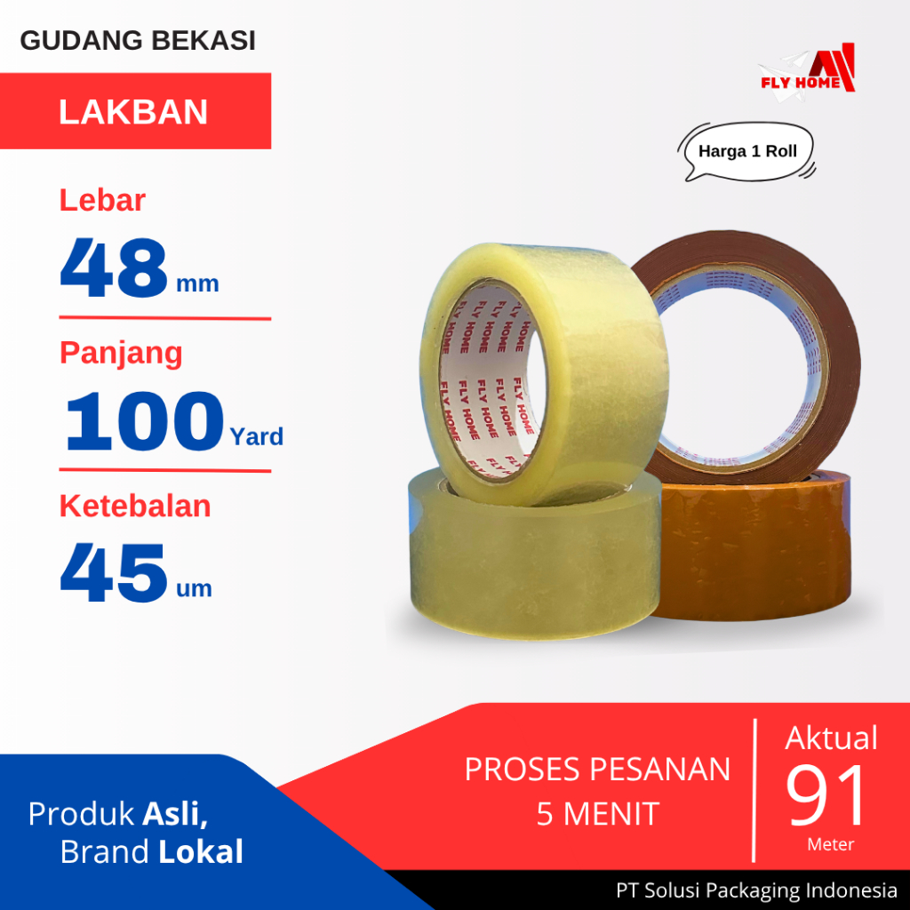 

FLYHOME 1Roll Lakban Bening Coklat 48x100Y 2inch 91METER 100 Yard