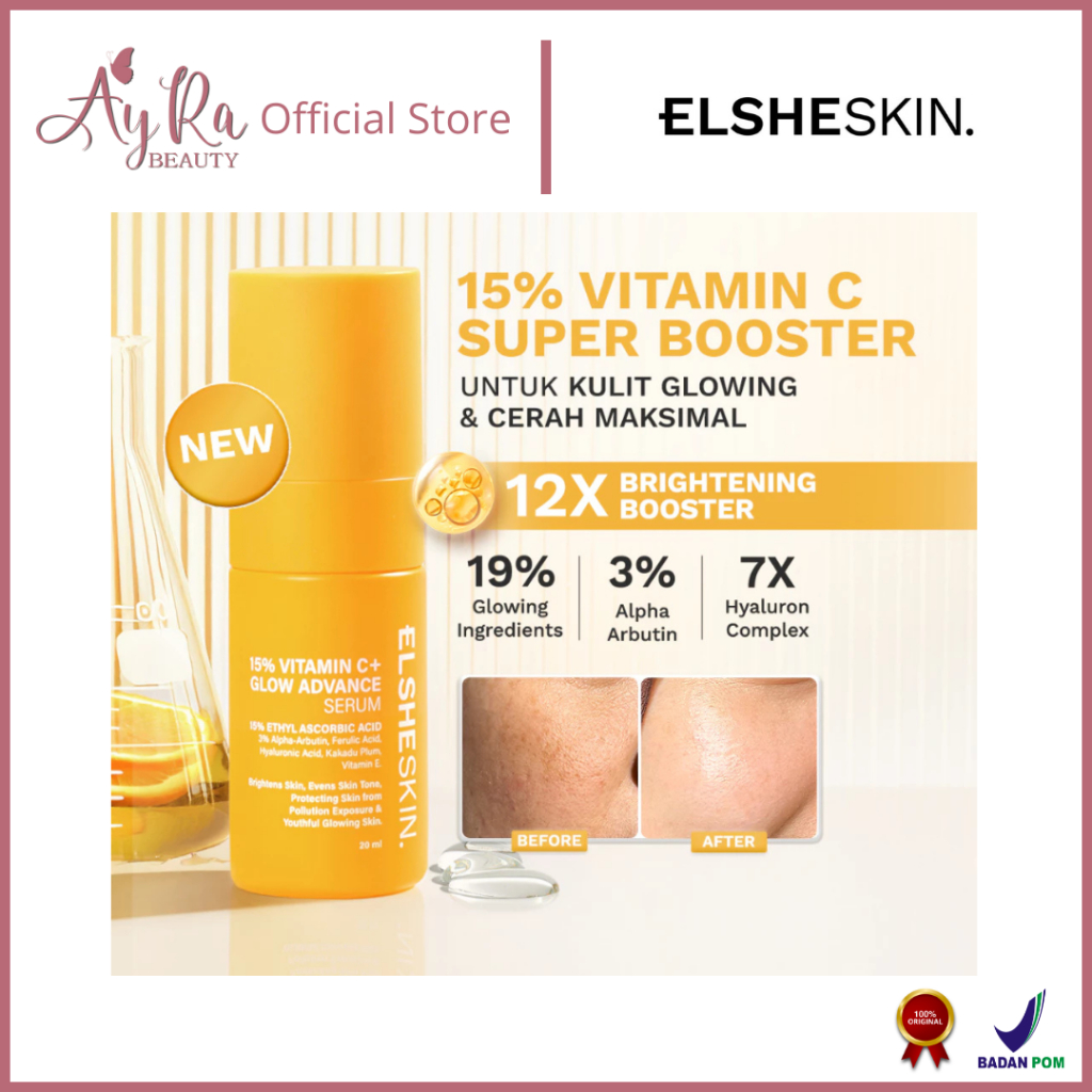 AyRa Beauty - Elsheskin 15% Vitamin C+ Glow Advance Serum 20ml - Brightening Skincare, Serum Wajah T