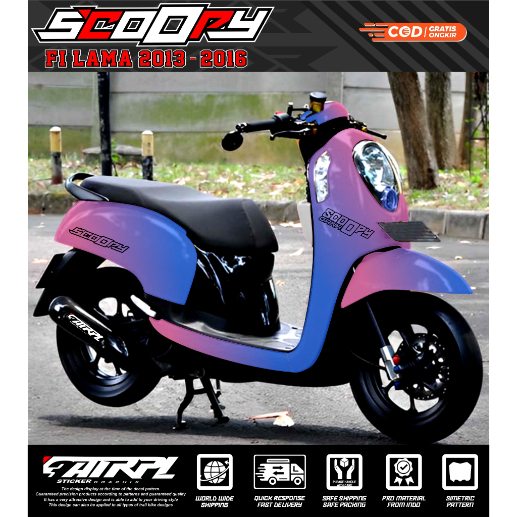 Decal Sticker Scoopy Fi lama 2013 2014 2015 2016 decal scoopy gradasi polos fullbody Full Blok - Dek