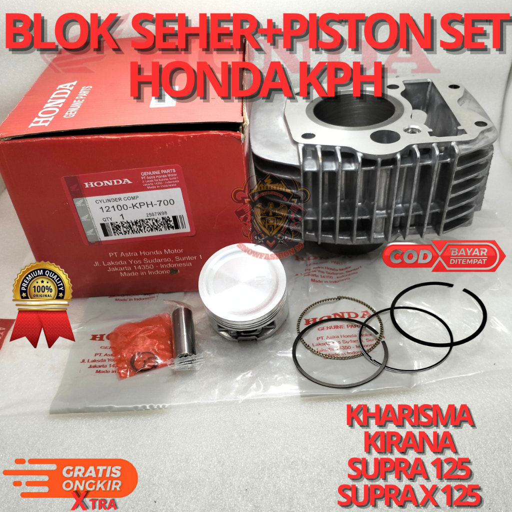 BLOK SEHER+PISTON  SET HONDA KPH UNTUK MOTOR KHARISMA,KIRANA,SUPRA 125,SUPRA X 125.AHM BERKULITAS OR