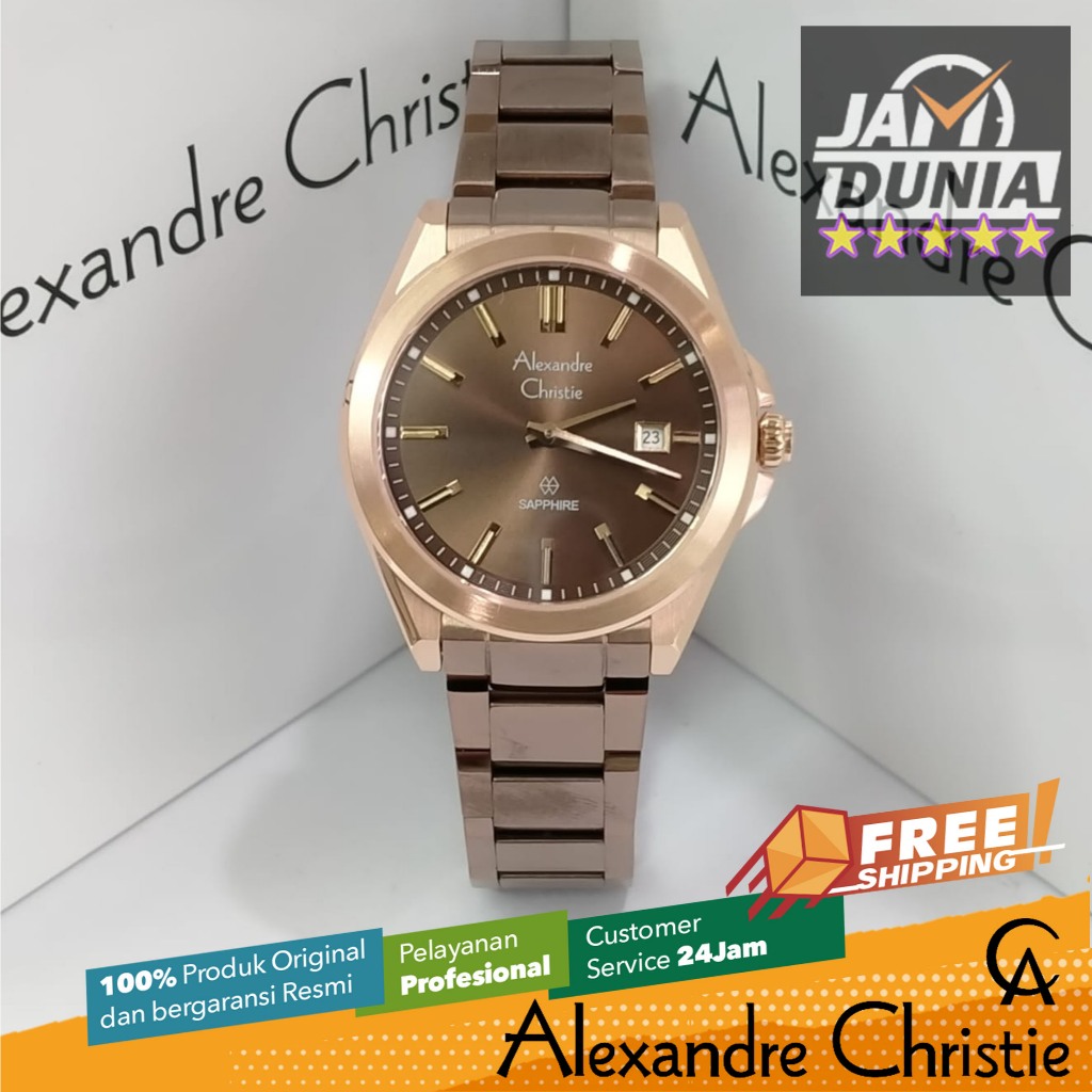 JAM TANGAN ALEXANDER CHRISTIE SAPPHIRE WANITA ORIGINAL BROWN ROSE GOLD 8705 AC 8705 AC8705 ACF8705 J
