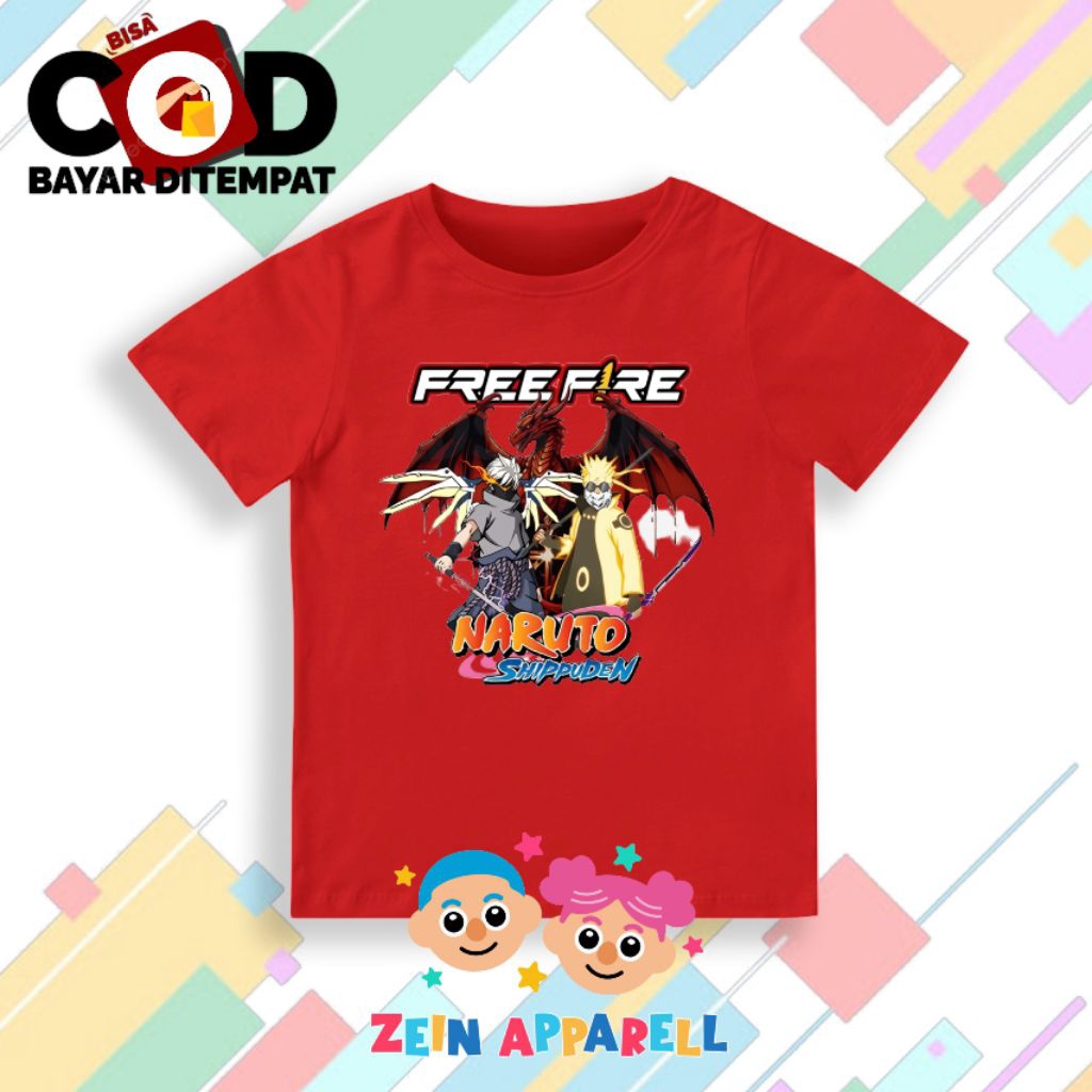 Kaos Anak FREE FIRE x NARUTO SHIPPUDEN / Baju Anak FREE FIRE x NARUTO SHIPPUDEN