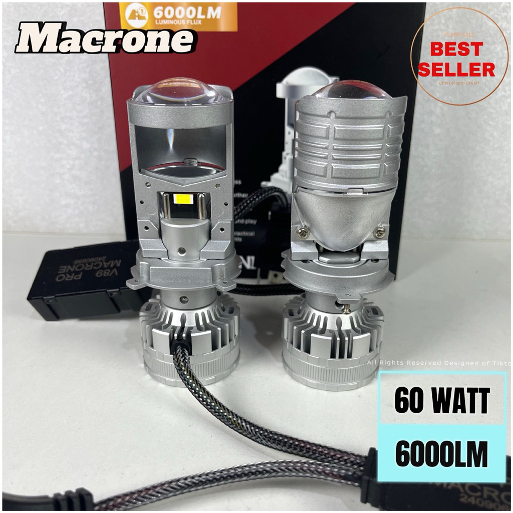 Lampu led mini projector mobil Honda Freed H4 Macrone V89PRO 60W 6000LM Garansi 1tahun