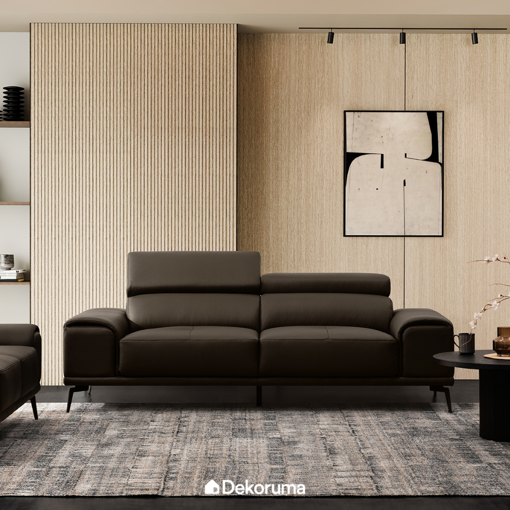 Dekoruma Tenzo LENNOX Sofa 3 Seater / Sofa Ruang Tamu Leather - Coklat